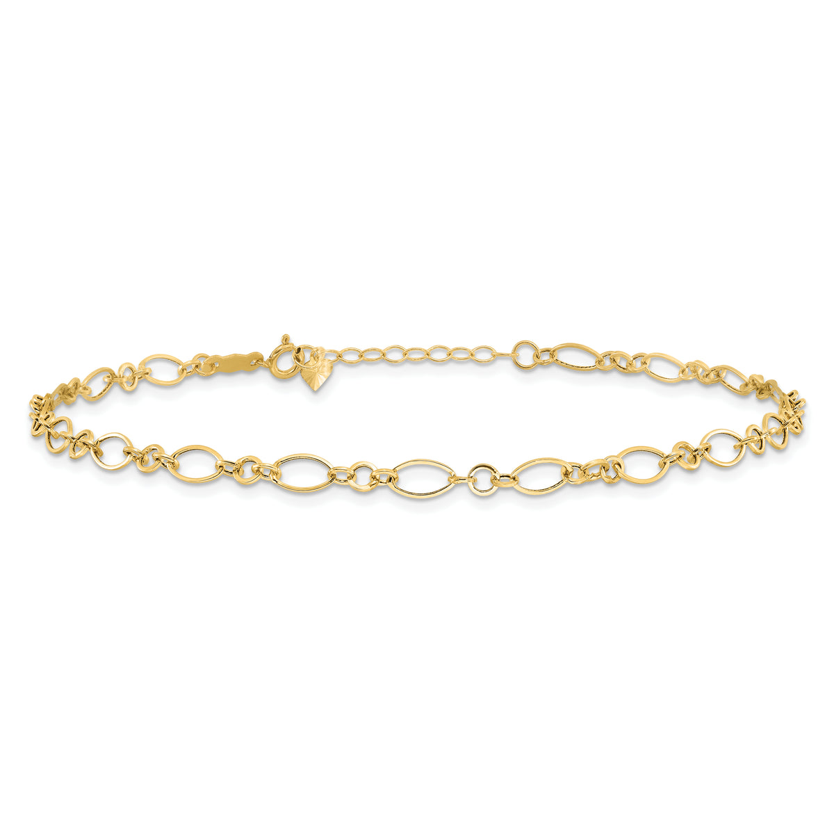 Gold Fancy Link Anklet with 1 inch extensions - 14k Yellow Gold