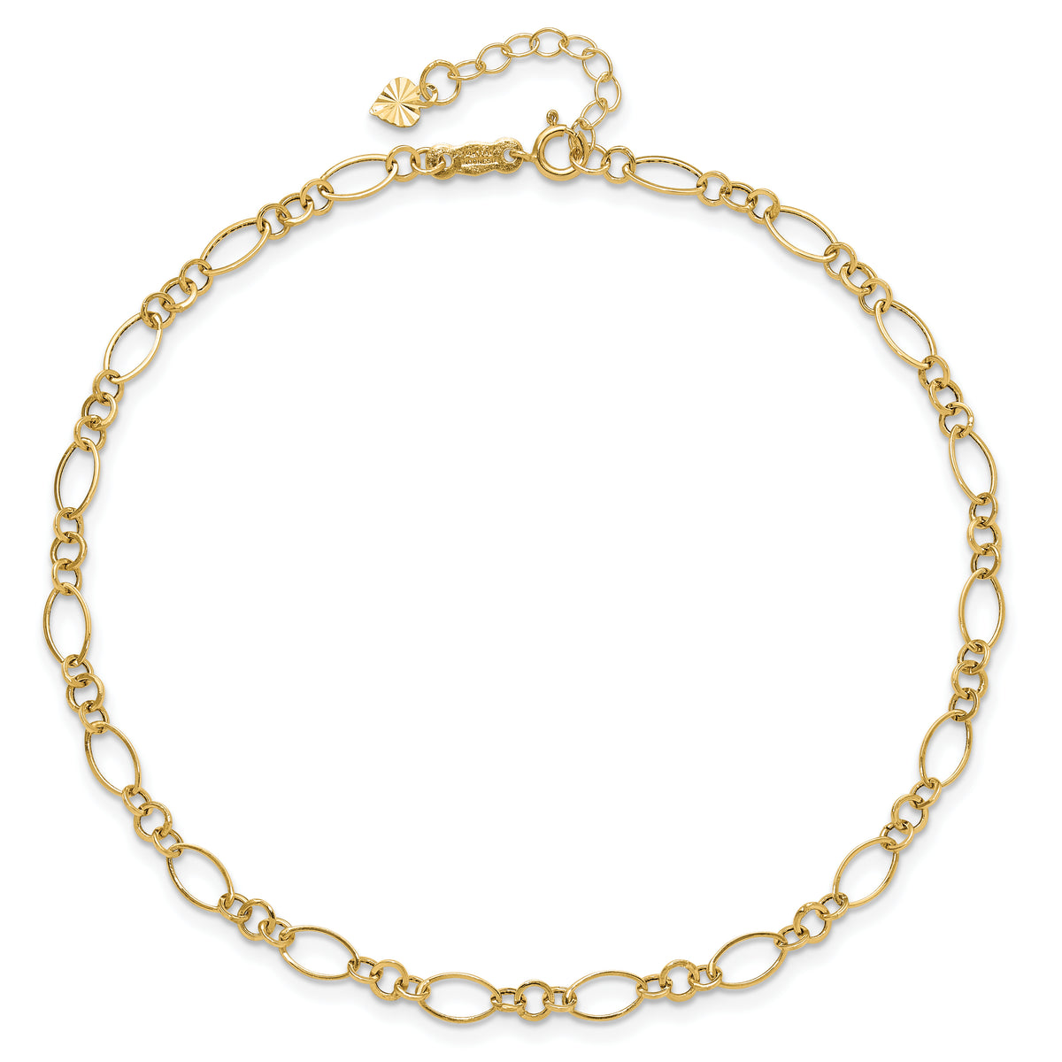 Gold Fancy Link Anklet with 1 inch extensions - 14k Yellow Gold