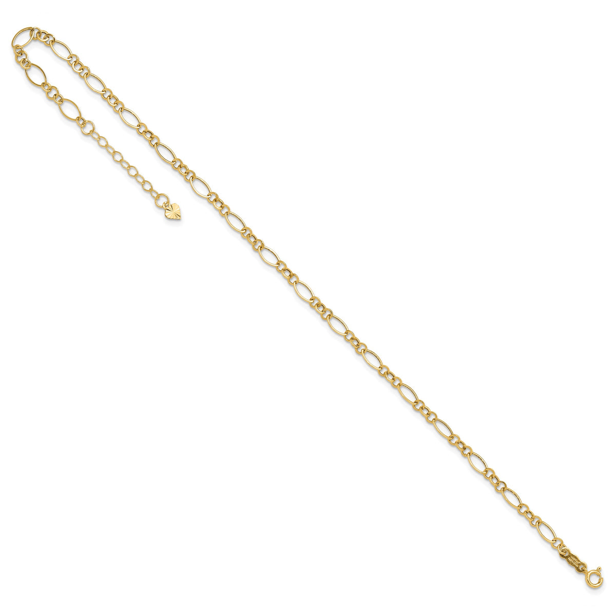 Gold Fancy Link Anklet with 1 inch extensions - 14k Yellow Gold