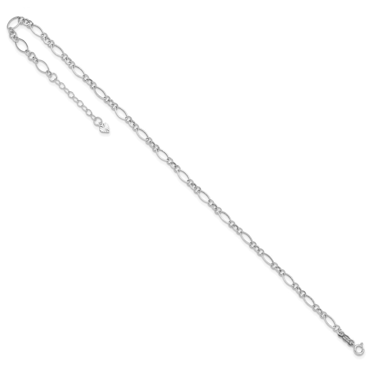 Gold Fancy Link Anklet with 1 inch extensions - 14k White Gold