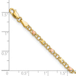 14k Two-Tone Gold Polished and Satin Rose-plated X-and-Heart Anklet, shown with a ruler for scale - 10 in