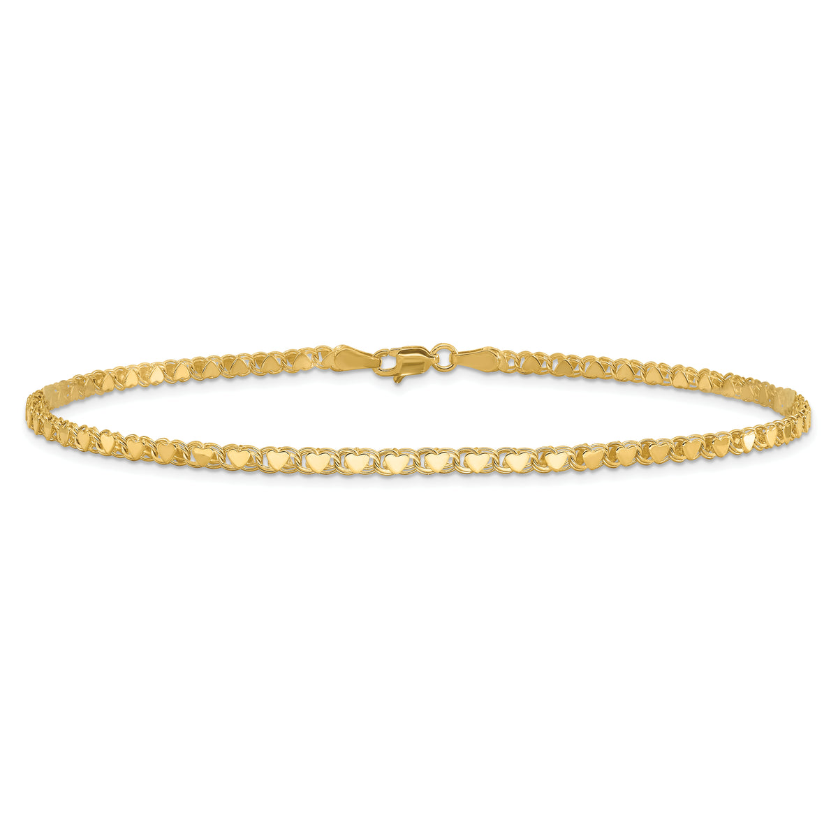 14k Yellow Gold Polished Double-Sided Heart Bracelet, view 3 - 5.5 in