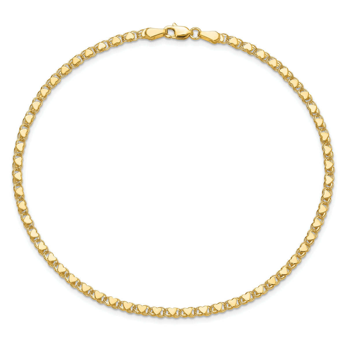 14k Yellow Gold Polished Double-Sided Heart Bracelet, view 4 - 5.5 in