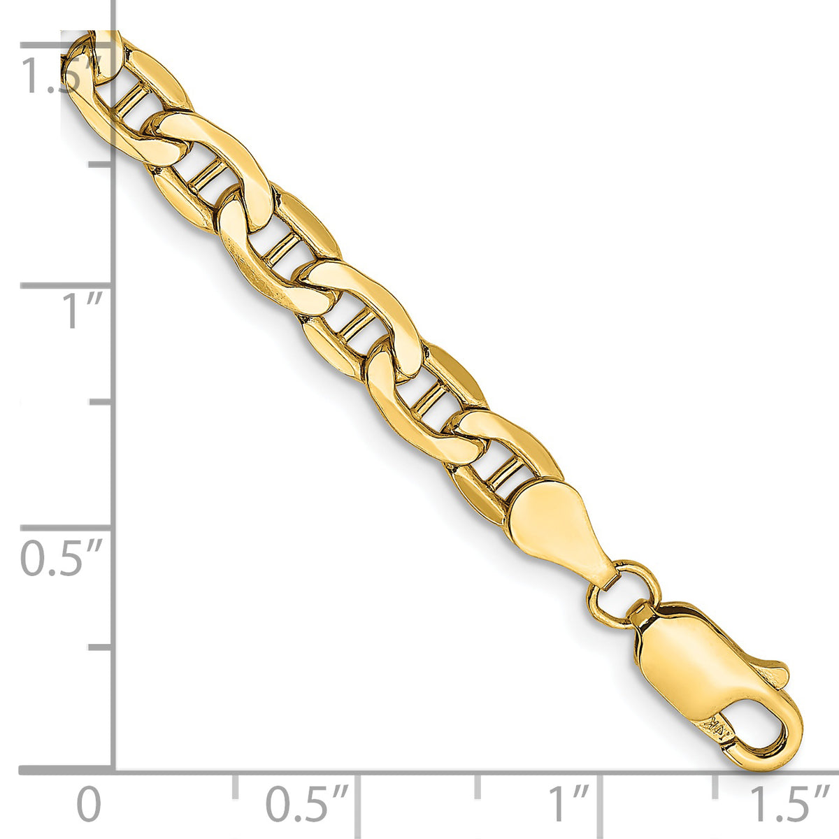 Gold (10K & 14K) Semi-Solid Anchor Chain Bracelet - 14k Yellow Gold / 7 in / 4.75 mm