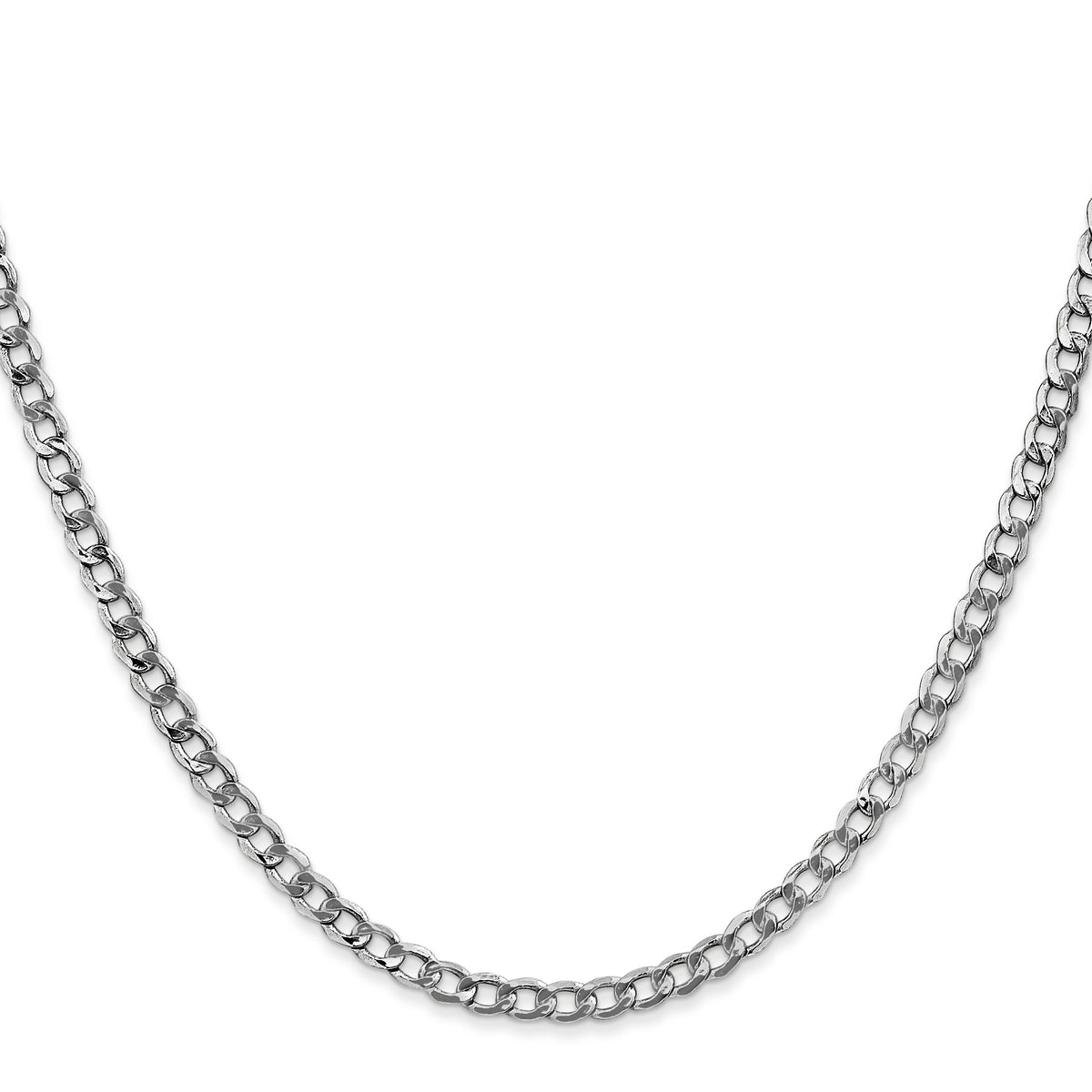 Gold (10K & 14K) Semi-Solid Curb Link Chain - 14k White Gold / 16 in / 3.35 mm