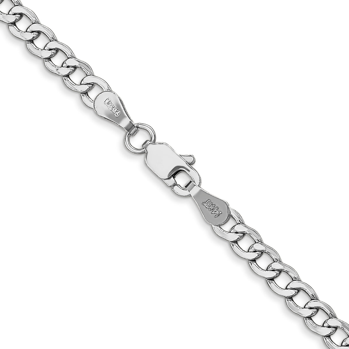 Gold (10K & 14K) Semi-Solid Curb Link Chain - 14k White Gold / 16 in / 3.35 mm