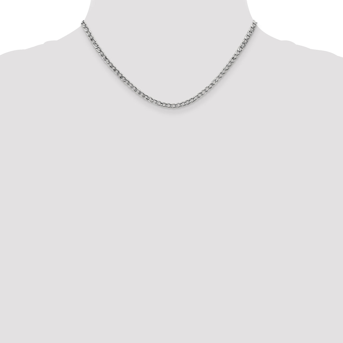 Gold (10K & 14K) Semi-Solid Curb Link Chain - 14k White Gold / 16 in / 3.35 mm