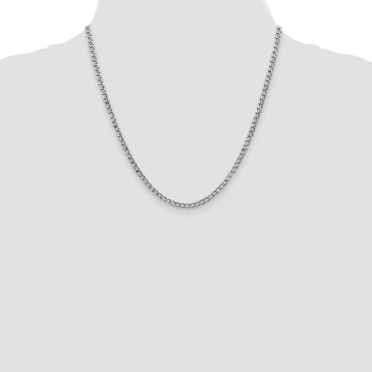Gold (10K & 14K) Semi-Solid Curb Link Chain - 14k White Gold / 20 in / 3.35 mm