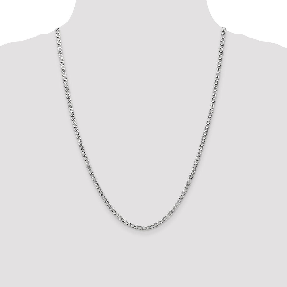 Gold (10K & 14K) Semi-Solid Curb Link Chain - 14k White Gold / 24 in / 3.35 mm