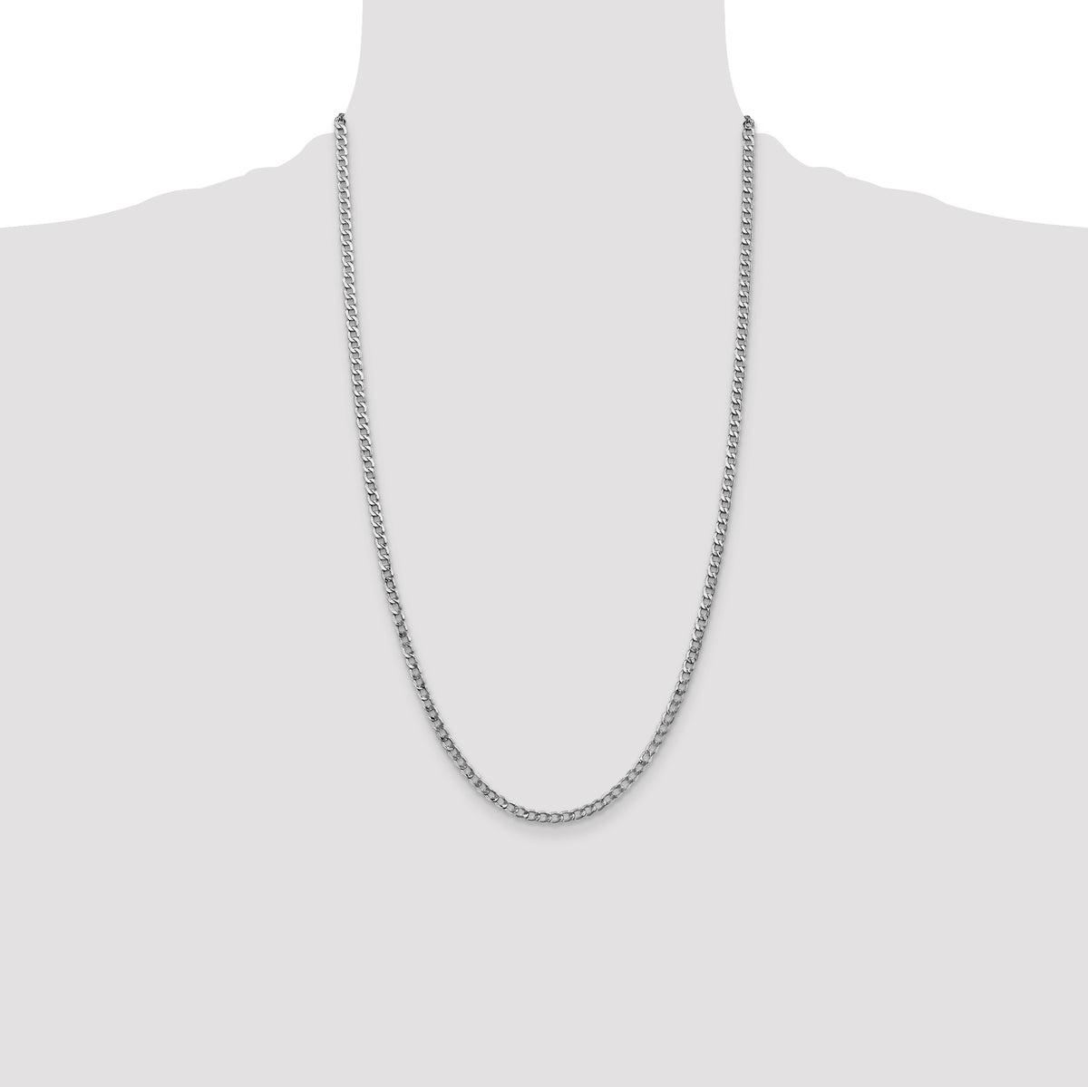 Gold (10K & 14K) Semi-Solid Curb Link Chain - 14k White Gold / 26 in / 3.35 mm