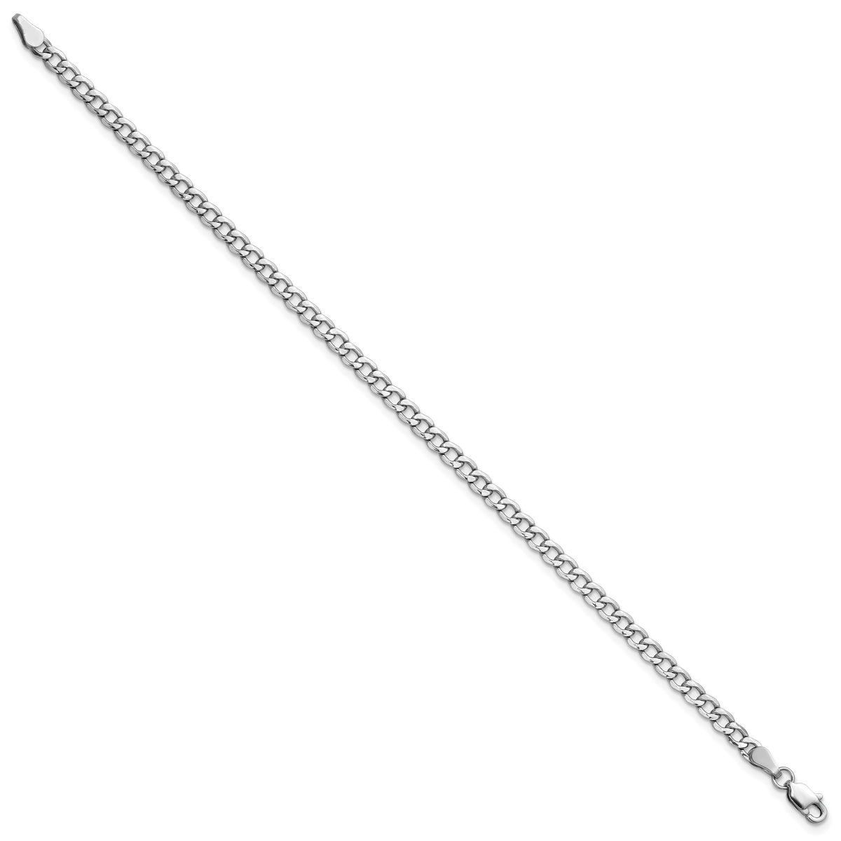 Gold (10K & 14K) Semi-Solid Curb Link Chain Anklet - 14k White Gold / 10 in / 3.35 mm