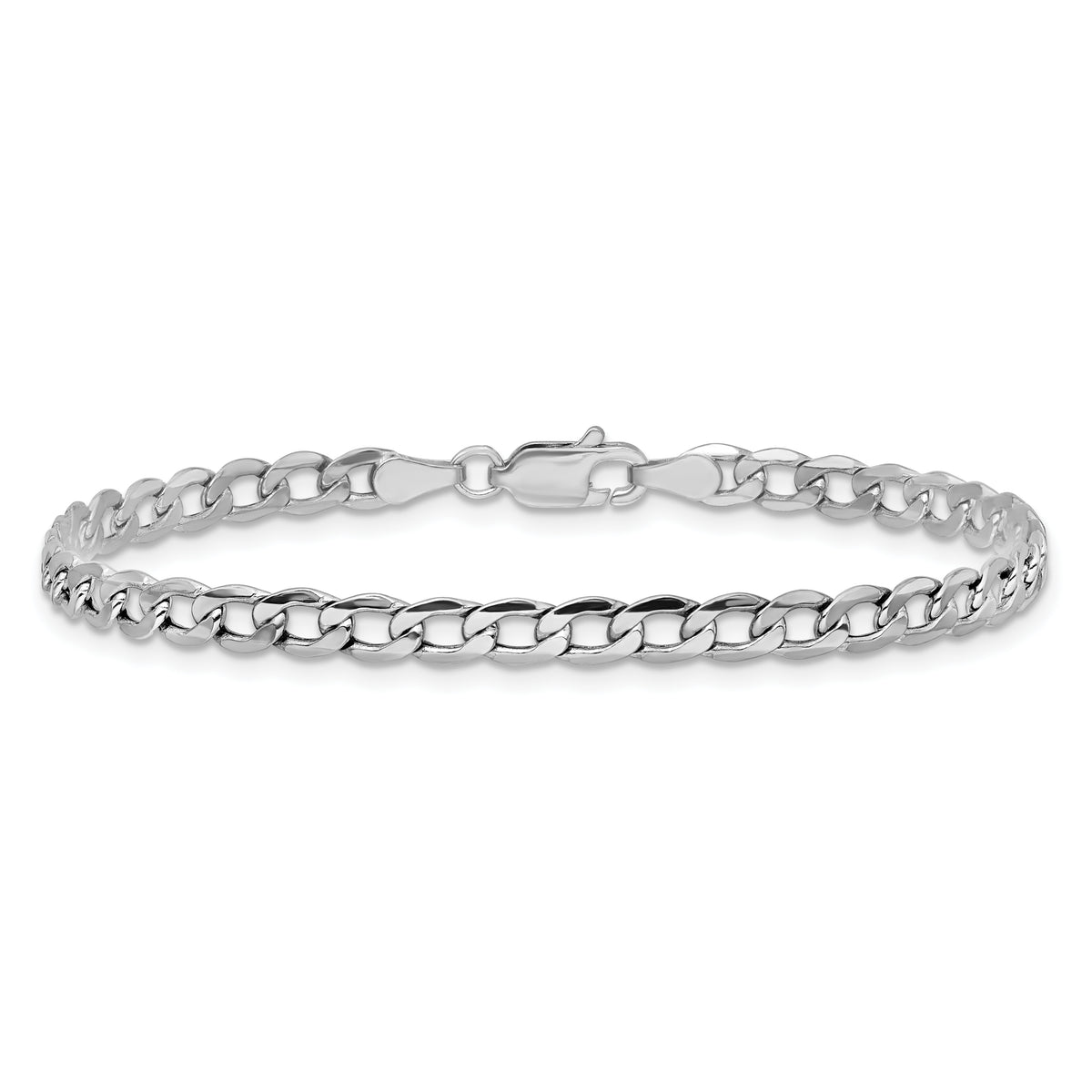 Gold (10K & 14K) Semi-Solid Curb Link Chain Bracelet - 14k White Gold / 7 in / 3.35 mm