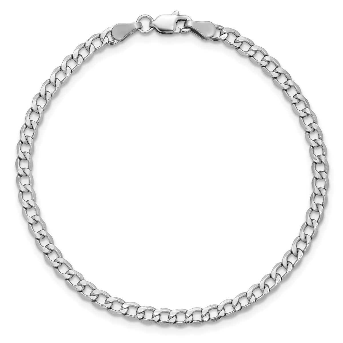 Gold (10K & 14K) Semi-Solid Curb Link Chain Anklet - 14k White Gold / 10 in / 3.35 mm