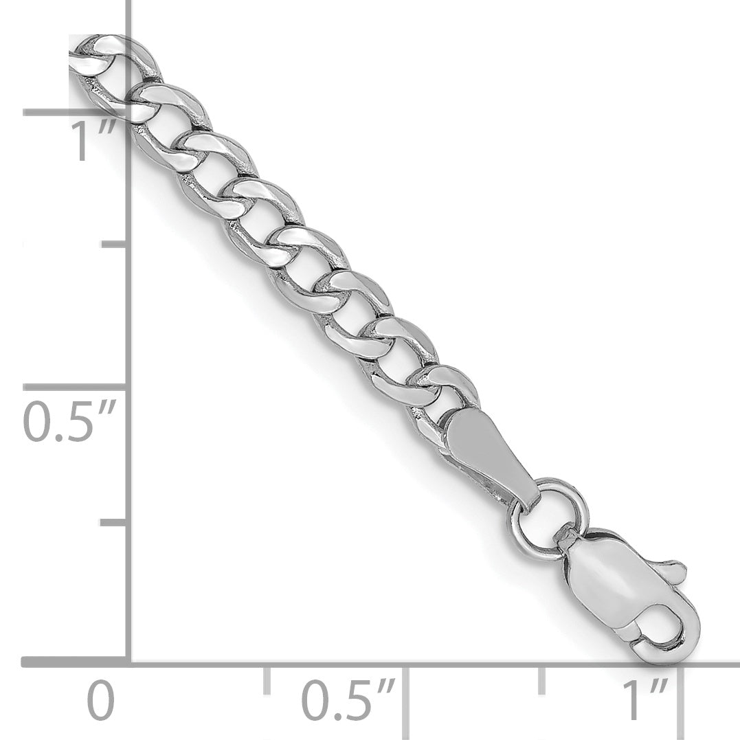 Gold (10K & 14K) Semi-Solid Curb Link Chain Anklet - 14k White Gold / 10 in / 3.35 mm
