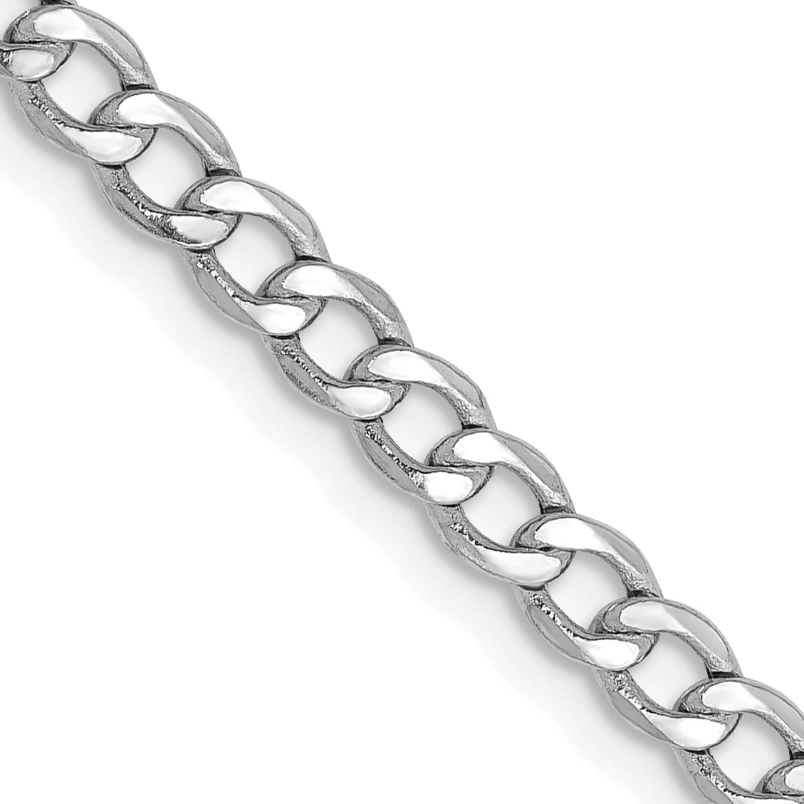 Gold (10K & 14K) Semi-Solid Curb Link Chain - 14k White Gold / 16 in / 3.35 mm