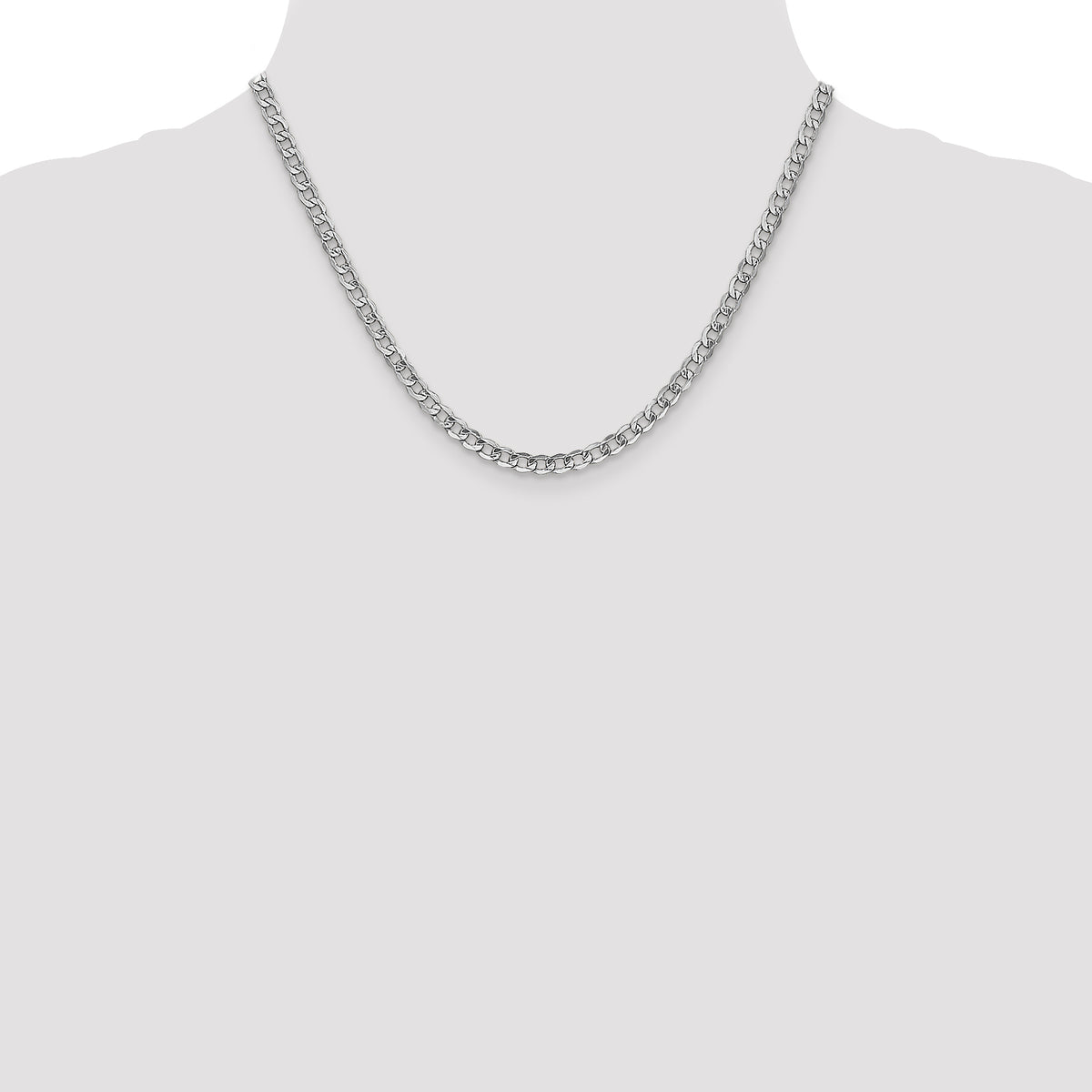 Gold (10K & 14K) Semi-Solid Curb Link Chain - 14k White Gold / 18 in / 4.3 mm