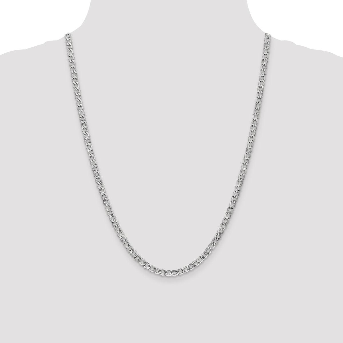 Gold (10K & 14K) Semi-Solid Curb Link Chain - 14k White Gold / 24 in / 4.3 mm