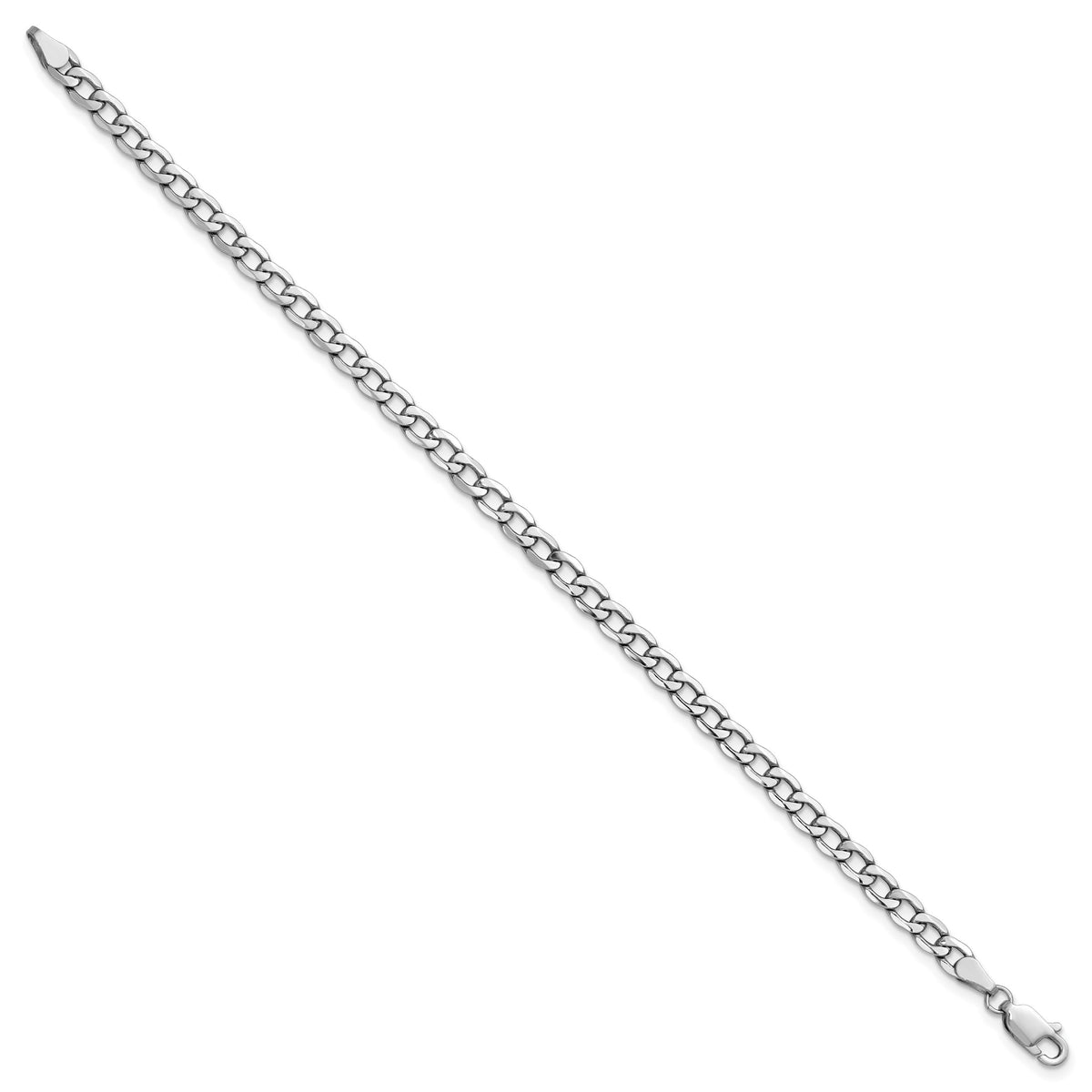 Gold (10K & 14K) Semi-Solid Curb Link Chain Bracelet - 14k White Gold / 7 in / 4.3 mm