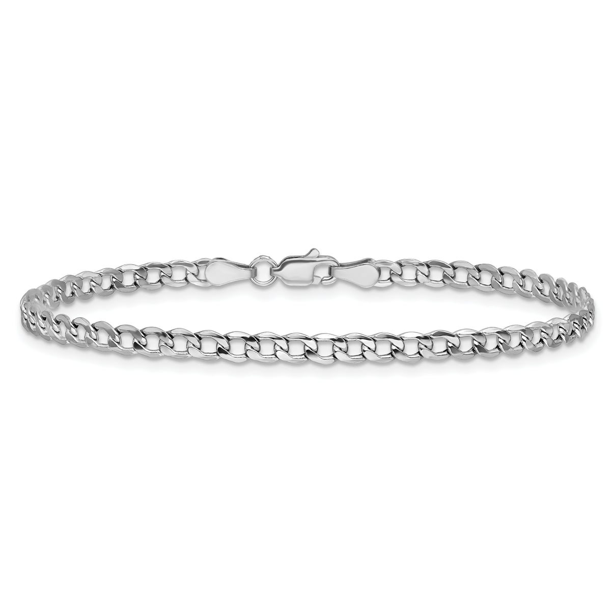 Gold (10K & 14K) Semi-Solid Curb Link Chain Bracelet - 14k White Gold / 7 in / 4.3 mm