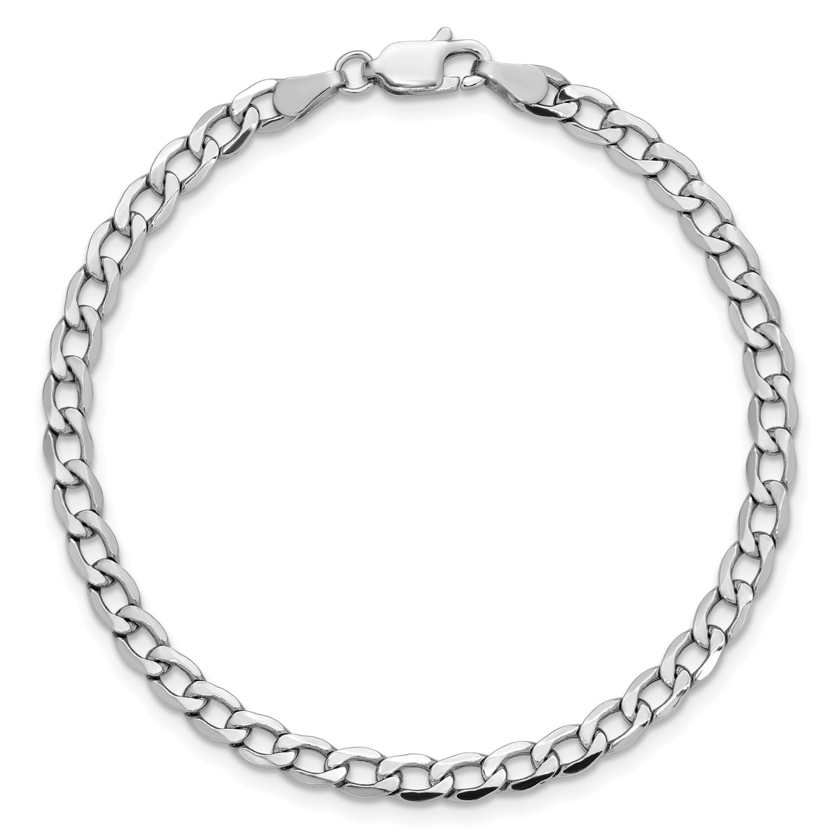Gold (10K & 14K) Semi-Solid Curb Link Chain Bracelet - 14k White Gold / 7 in / 4.3 mm