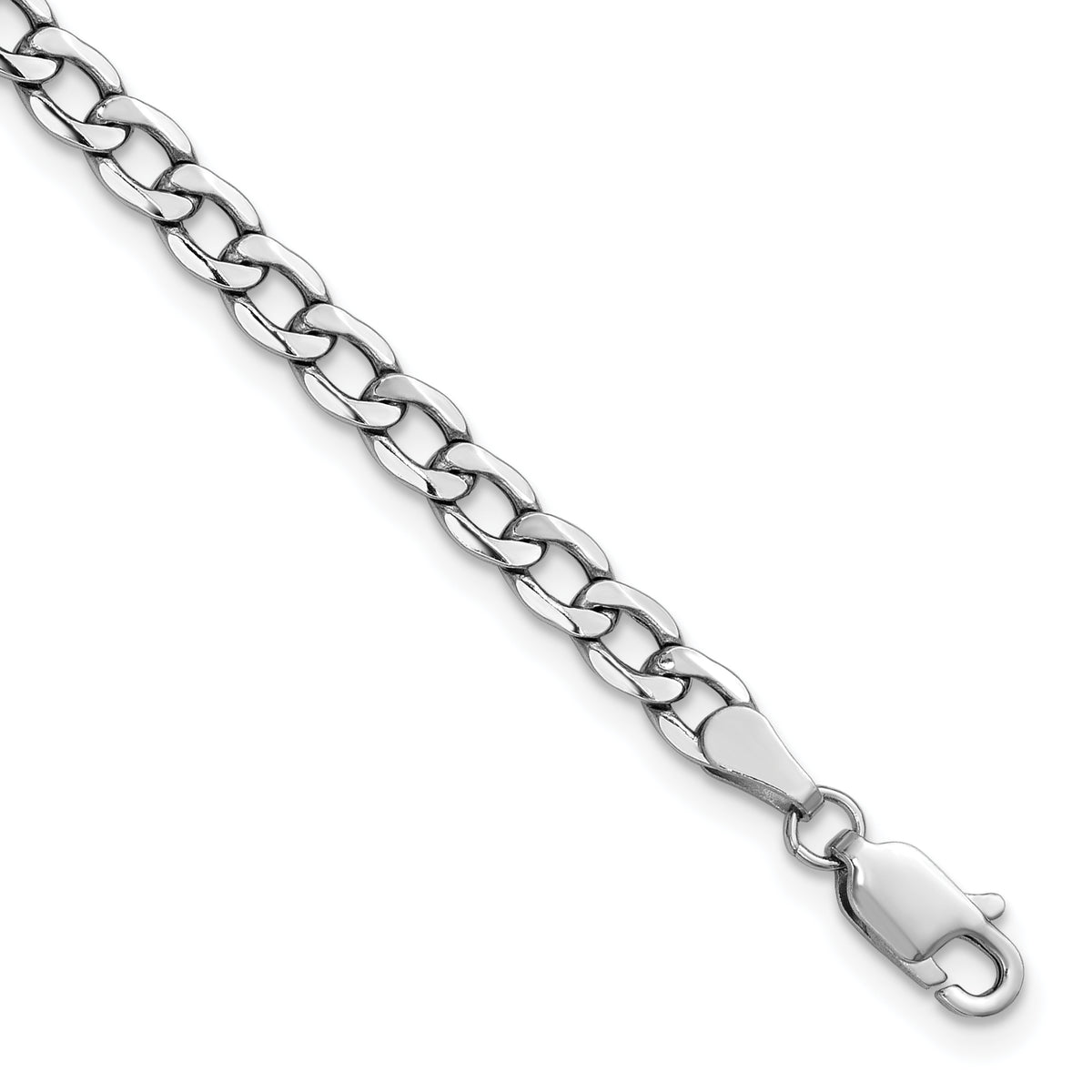 Gold (10K & 14K) Semi-Solid Curb Link Chain Bracelet - 14k White Gold / 9 in / 4.3 mm