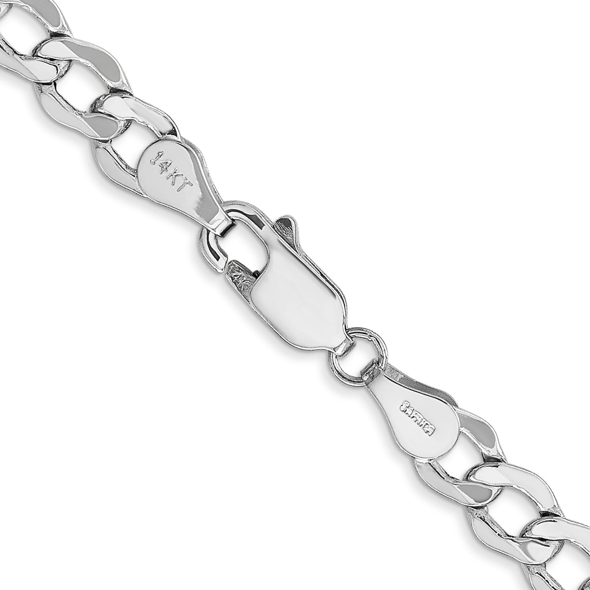 Gold (10K & 14K) Semi-Solid Curb Link Chain - 14k White Gold / 16 in / 5.25 mm