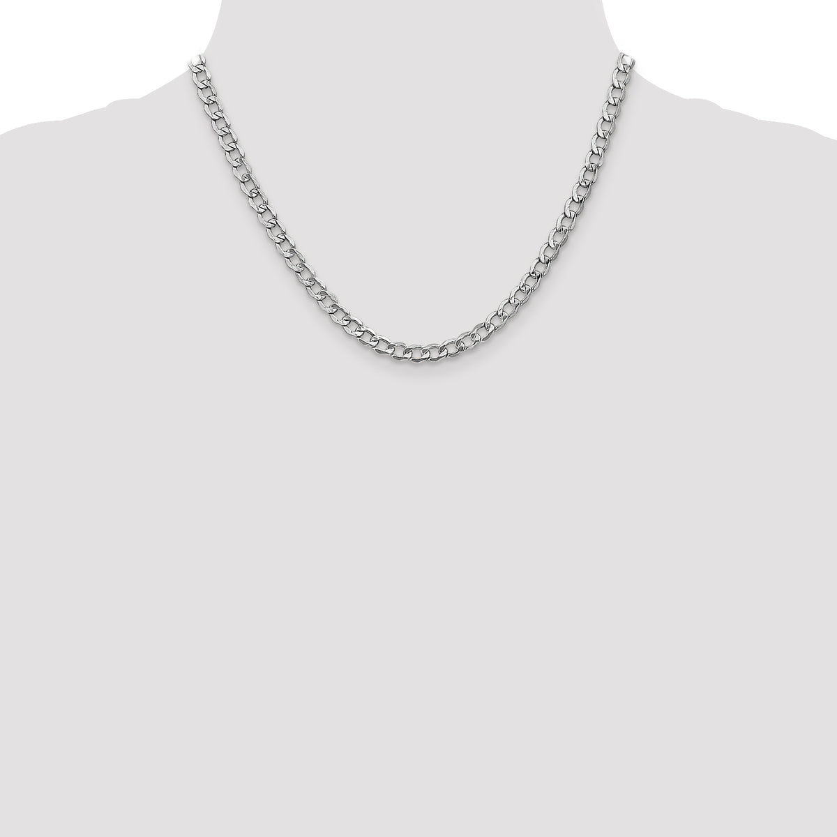 Gold (10K & 14K) Semi-Solid Curb Link Chain - 14k White Gold / 18 in / 5.25 mm