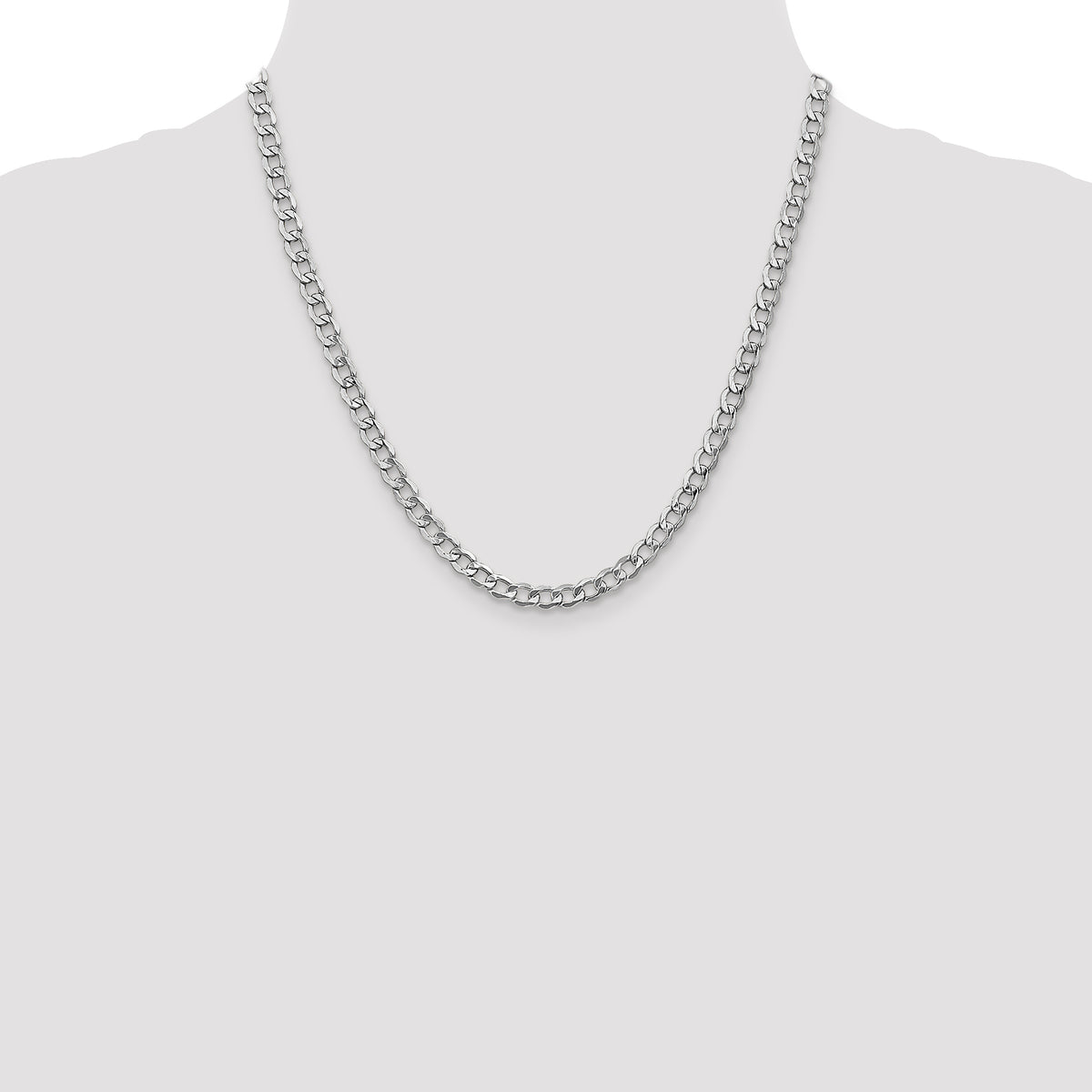 Gold (10K & 14K) Semi-Solid Curb Link Chain - 14k White Gold / 20 in / 5.25 mm
