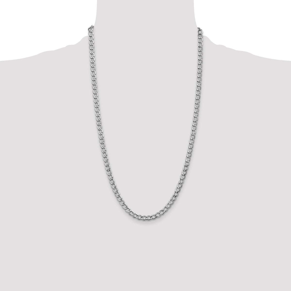 Gold (10K & 14K) Semi-Solid Curb Link Chain - 14k White Gold / 26 in / 5.25 mm