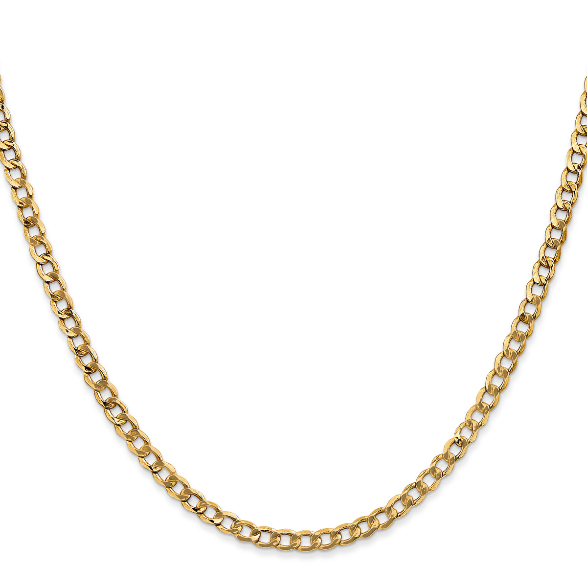 Gold (10K & 14K) Semi-Solid Curb Link Chain - 14k Yellow Gold / 16 in / 3.35 mm