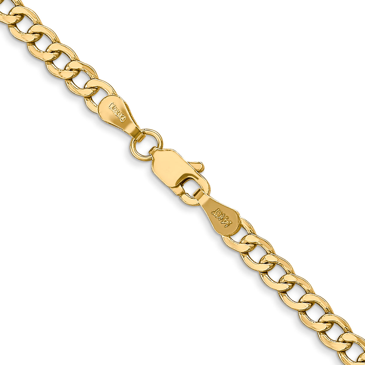 Gold (10K & 14K) Semi-Solid Curb Link Chain - 14k Yellow Gold / 16 in / 3.35 mm