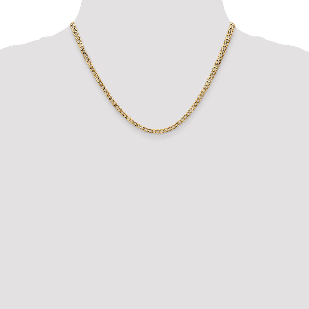 Gold (10K & 14K) Semi-Solid Curb Link Chain - 14k Yellow Gold / 18 in / 3.35 mm