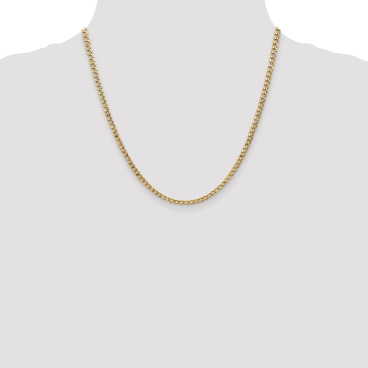 Gold (10K & 14K) Semi-Solid Curb Link Chain - 14k Yellow Gold / 20 in / 3.35 mm