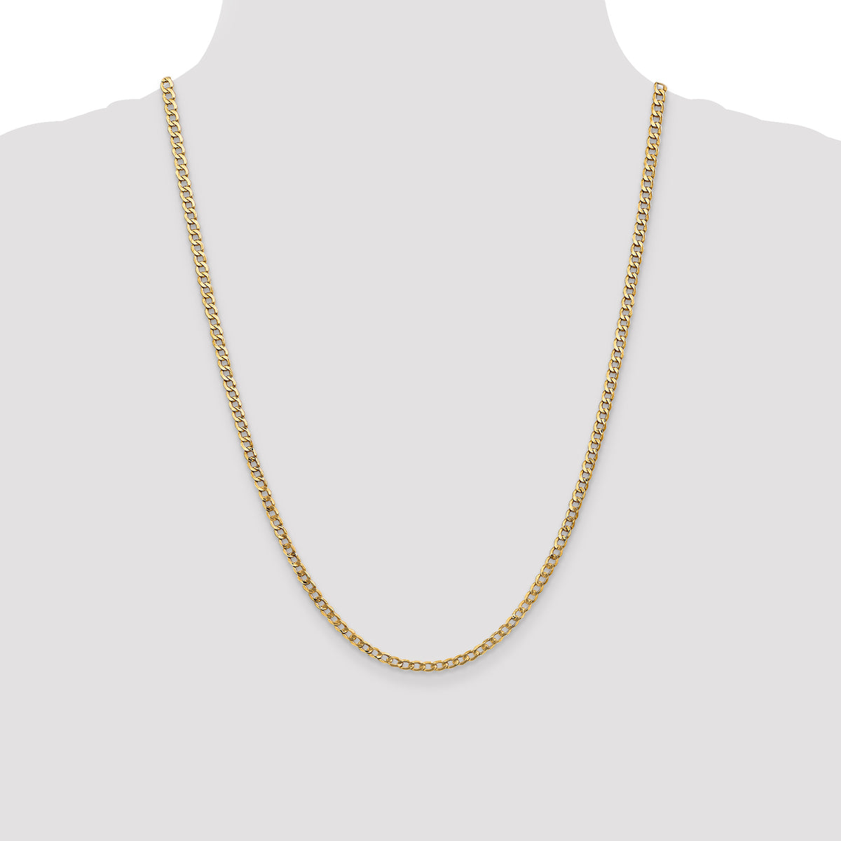 Gold (10K & 14K) Semi-Solid Curb Link Chain - 14k Yellow Gold / 24 in / 3.35 mm