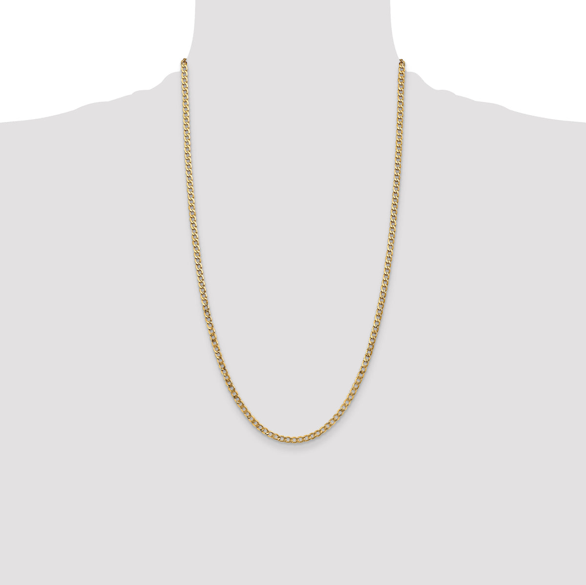 Gold (10K & 14K) Semi-Solid Curb Link Chain - 14k Yellow Gold / 26 in / 3.35 mm