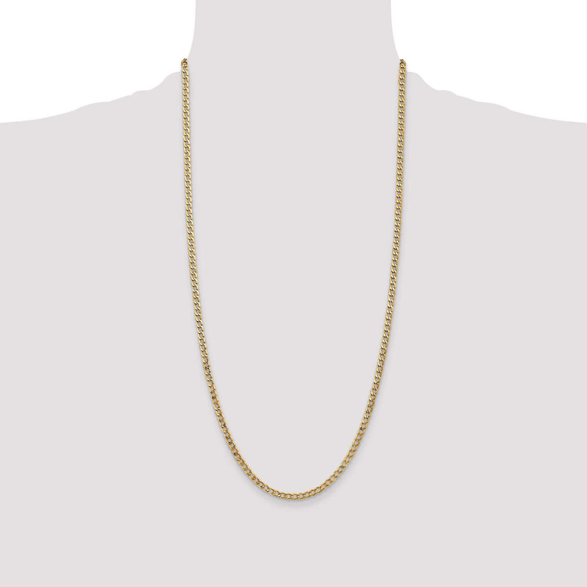 Gold (10K & 14K) Semi-Solid Curb Link Chain - 14k Yellow Gold / 28 in / 3.35 mm
