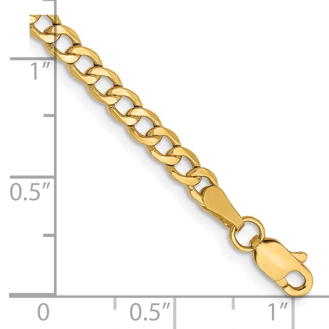Gold (10K & 14K) Semi-Solid Curb Link Chain Bracelet - 14k Yellow Gold / 7 in / 3.35 mm