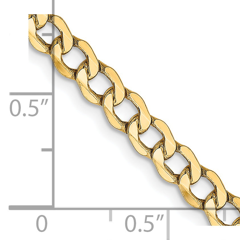 Gold (10K & 14K) Semi-Solid Curb Link Chain Anklet - 14k Yellow Gold / 10 in / 4.3 mm