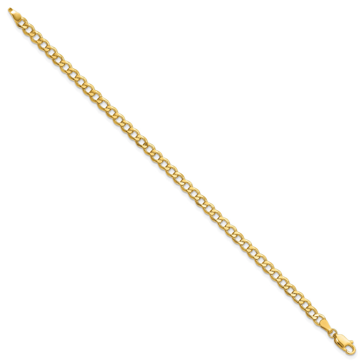 Gold (10K & 14K) Semi-Solid Curb Link Chain Anklet - 14k Yellow Gold / 9 in / 4.3 mm