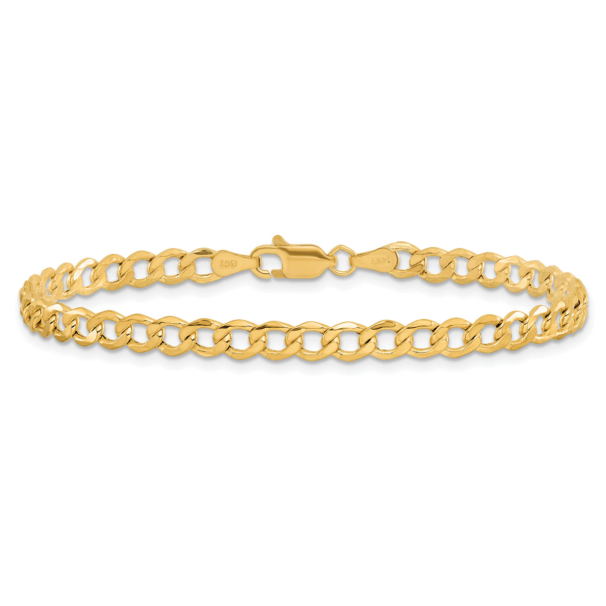 Gold (10K & 14K) Semi-Solid Curb Link Chain Anklet - 14k Yellow Gold / 9 in / 4.3 mm