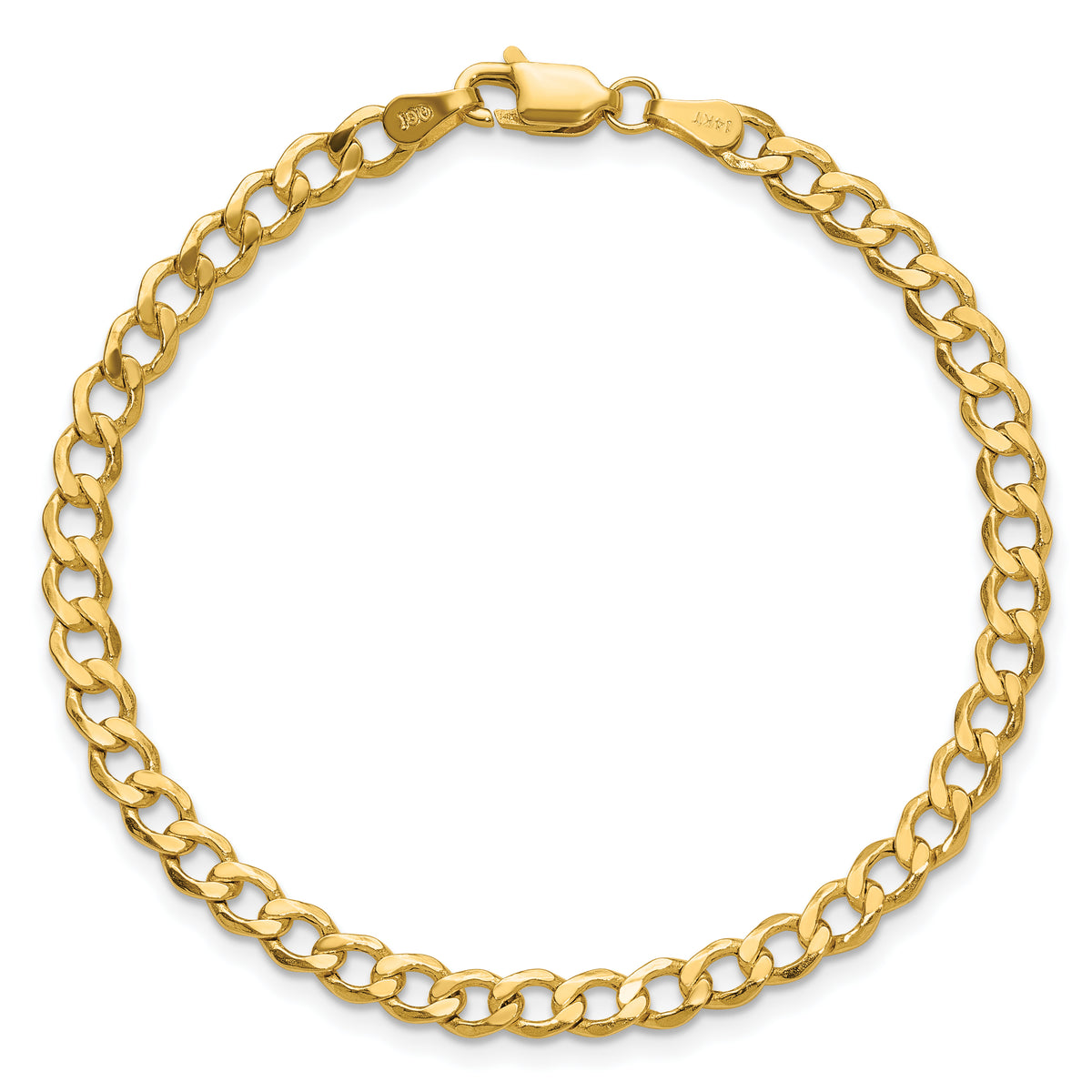 Gold (10K & 14K) Semi-Solid Curb Link Chain Bracelet - 14k Yellow Gold / 7 in / 4.3 mm