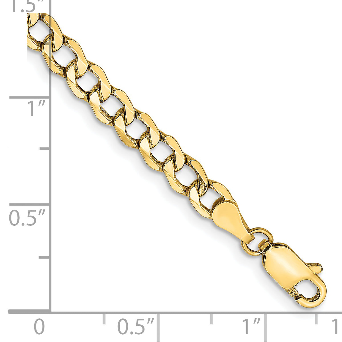 Gold (10K & 14K) Semi-Solid Curb Link Chain Bracelet - 14k Yellow Gold / 7 in / 4.3 mm