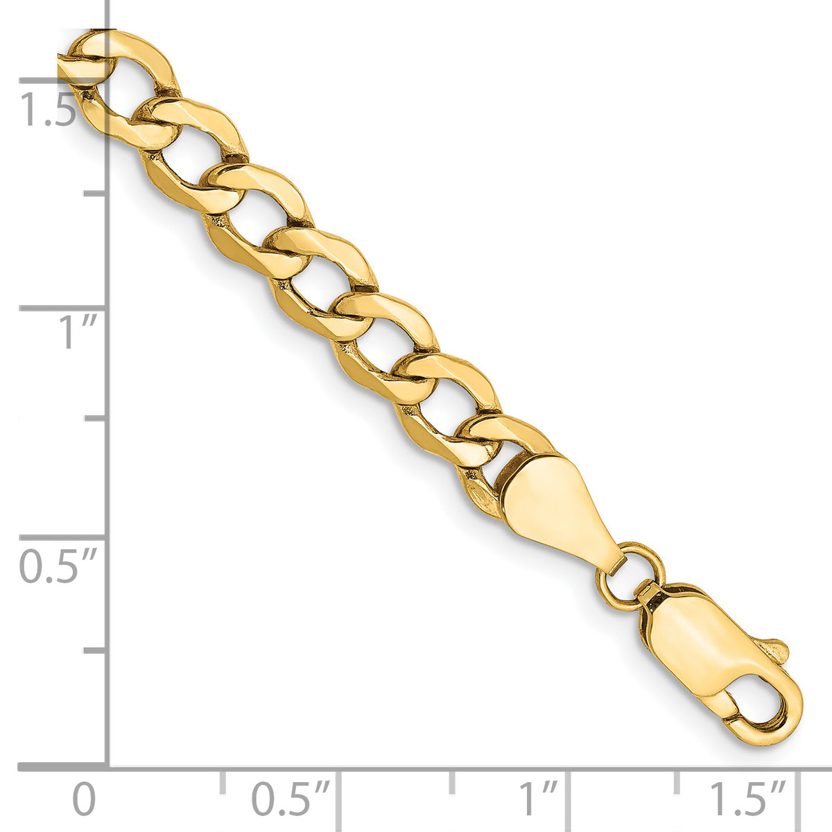 Gold (10K & 14K) Semi-Solid Curb Link Chain Bracelet - 14k Yellow Gold / 7 in / 5.25 mm
