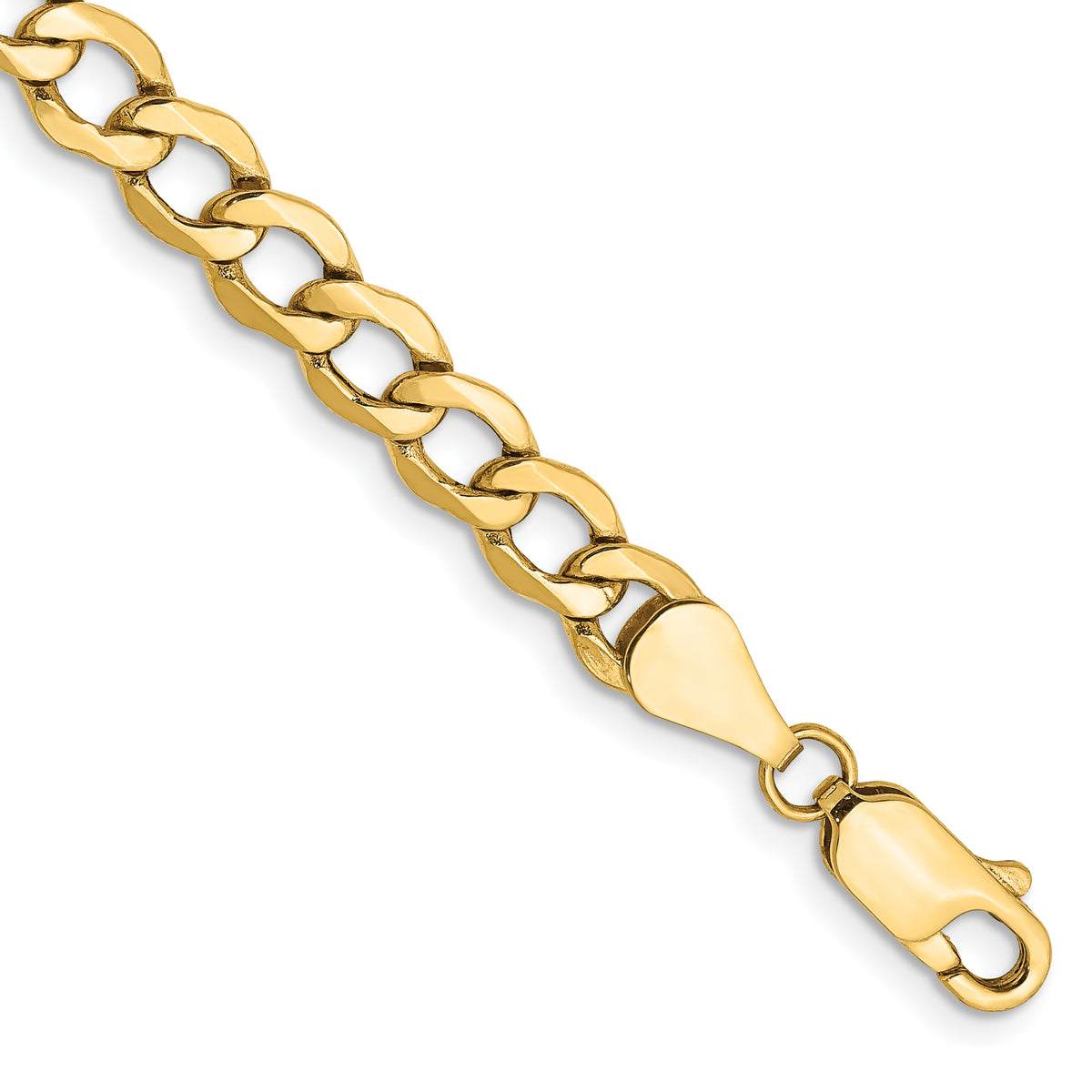Gold (10K & 14K) Semi-Solid Curb Link Chain Bracelet - 14k Yellow Gold / 7 in / 5.25 mm