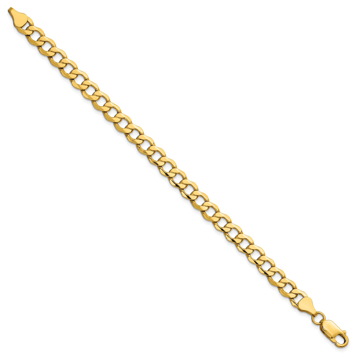 Gold (10K & 14K) Semi-Solid Curb Link Chain Bracelet - 14k Yellow Gold / 7 in / 6.5 mm