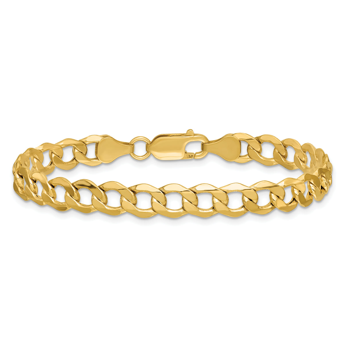 Gold (10K & 14K) Semi-Solid Curb Link Chain Bracelet - 14k Yellow Gold / 7 in / 6.5 mm
