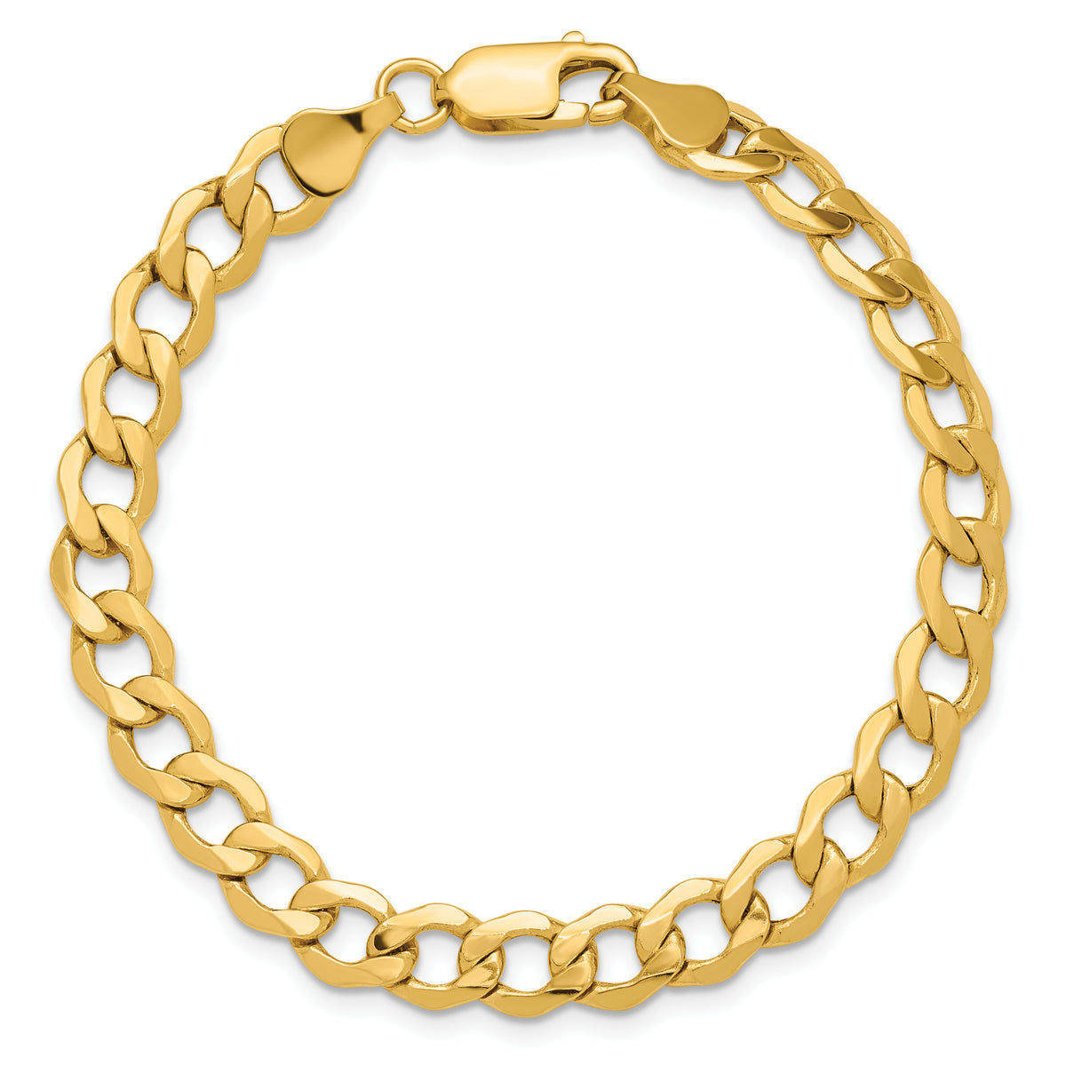 Gold (10K & 14K) Semi-Solid Curb Link Chain Bracelet - 14k Yellow Gold / 7 in / 6.5 mm
