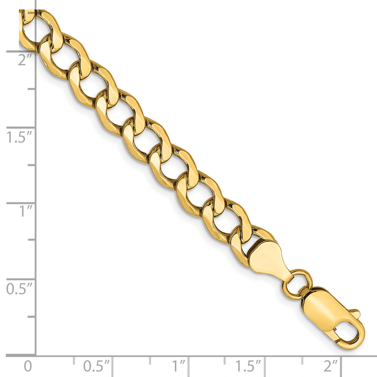 Gold (10K & 14K) Semi-Solid Curb Link Chain Bracelet - 14k Yellow Gold / 7 in / 6.5 mm
