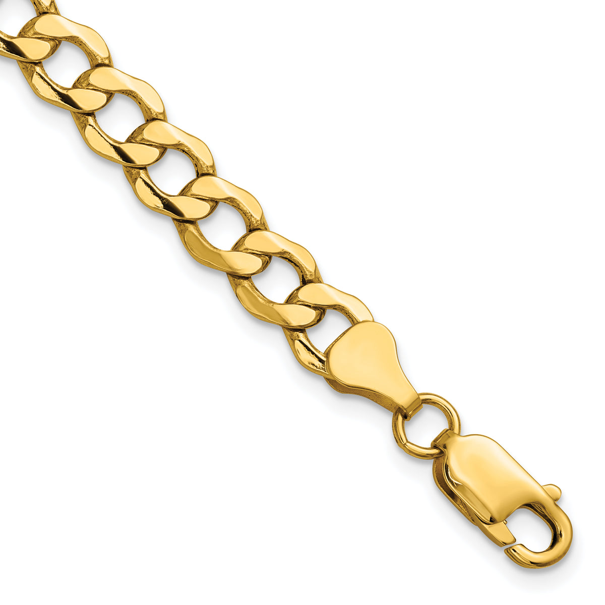 Gold (10K & 14K) Semi-Solid Curb Link Chain Bracelet - 14k Yellow Gold / 9 in / 6.5 mm