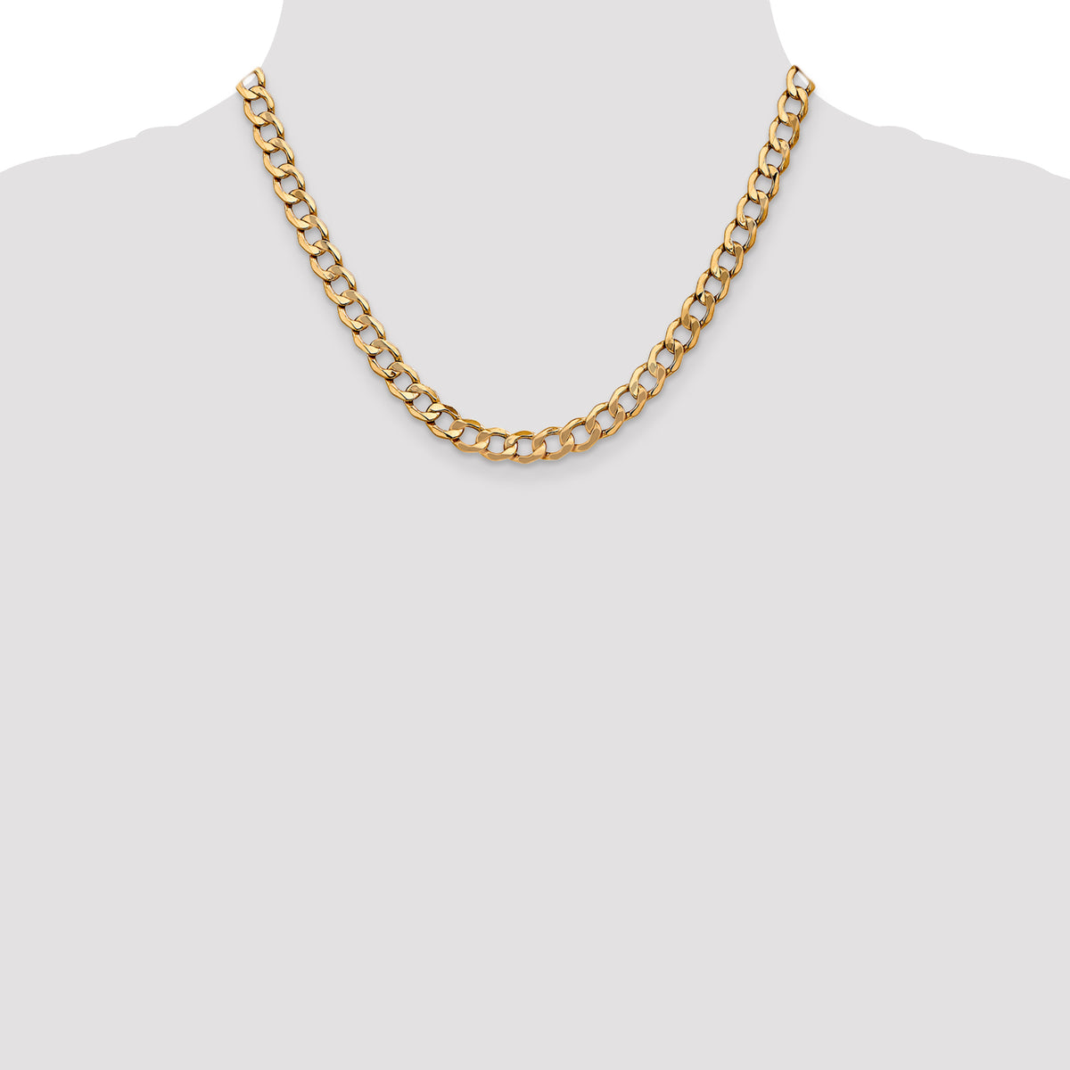Gold (10K & 14K) Semi-Solid Curb Link Chain - 14k Yellow Gold / 18 in / 7 mm
